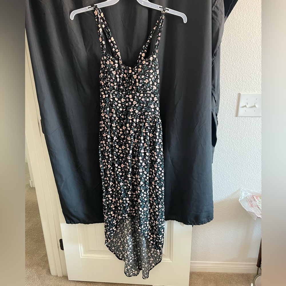 No Boundaries Black Floral High-Low Dress with Pink Accents